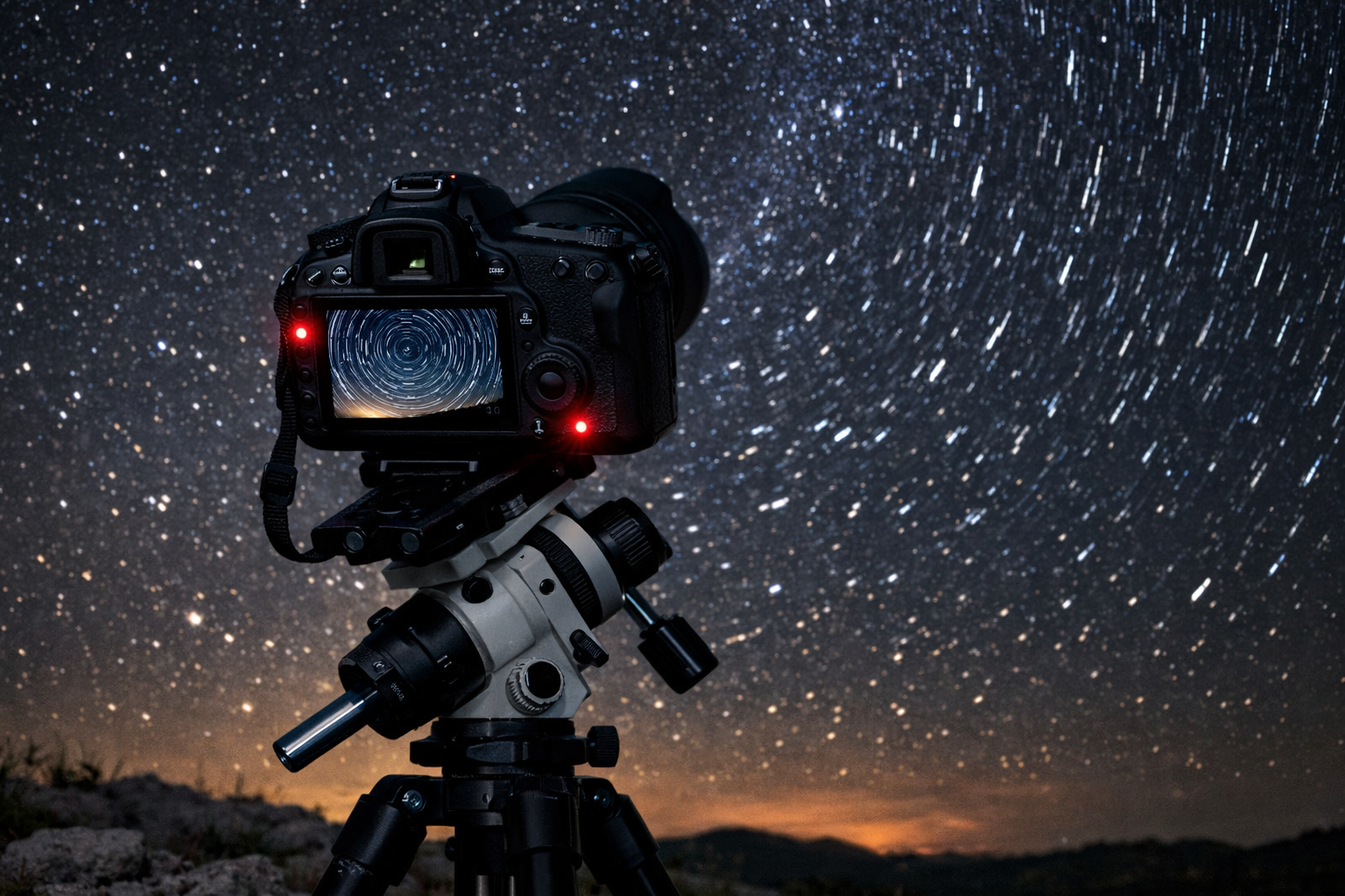 Tripod üzerinde kamera ile gece gökyüzü fotoğrafçılığı