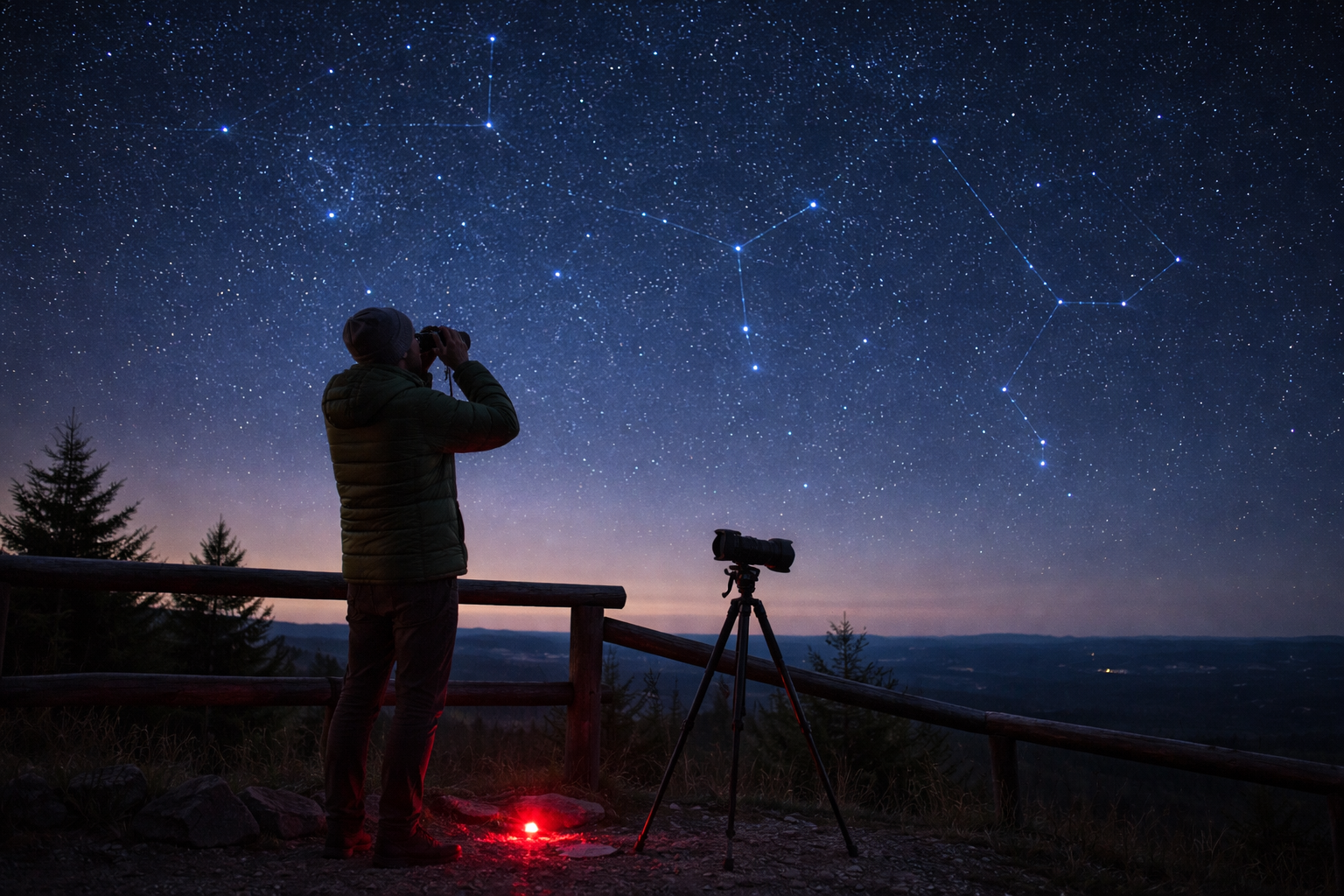 Dürbün ile gökyüzü gözlemi yapan kişi
