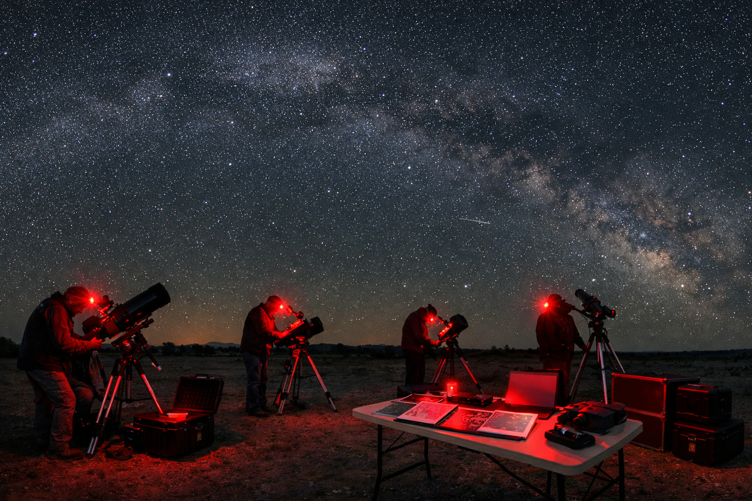 Karanlık bir alanda gökyüzü gözlemi