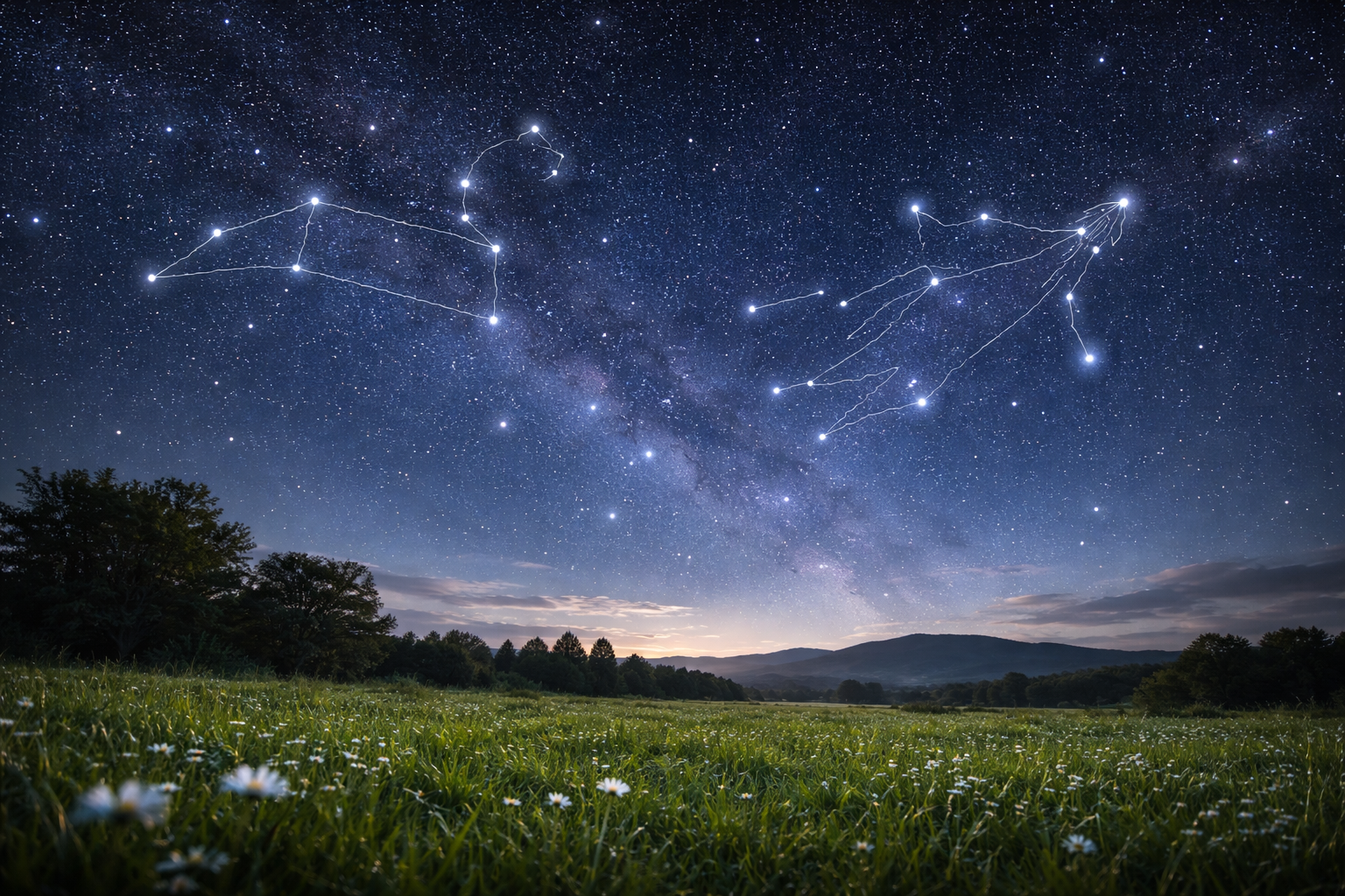 İlkbahar gecesi gökyüzü görünümü